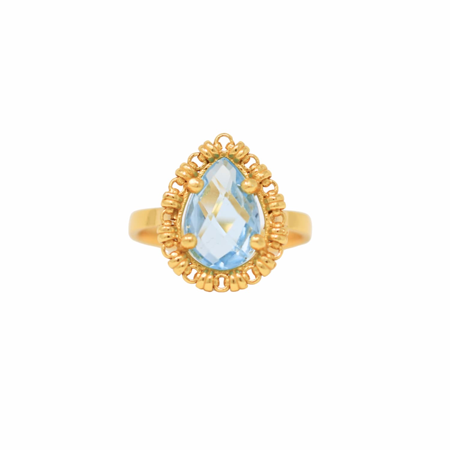 Drop Ring in Gold with Blue Topaz, Large