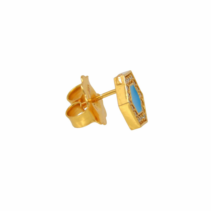 Deco Stud Earrings in Gold With Turquoise & Pavé