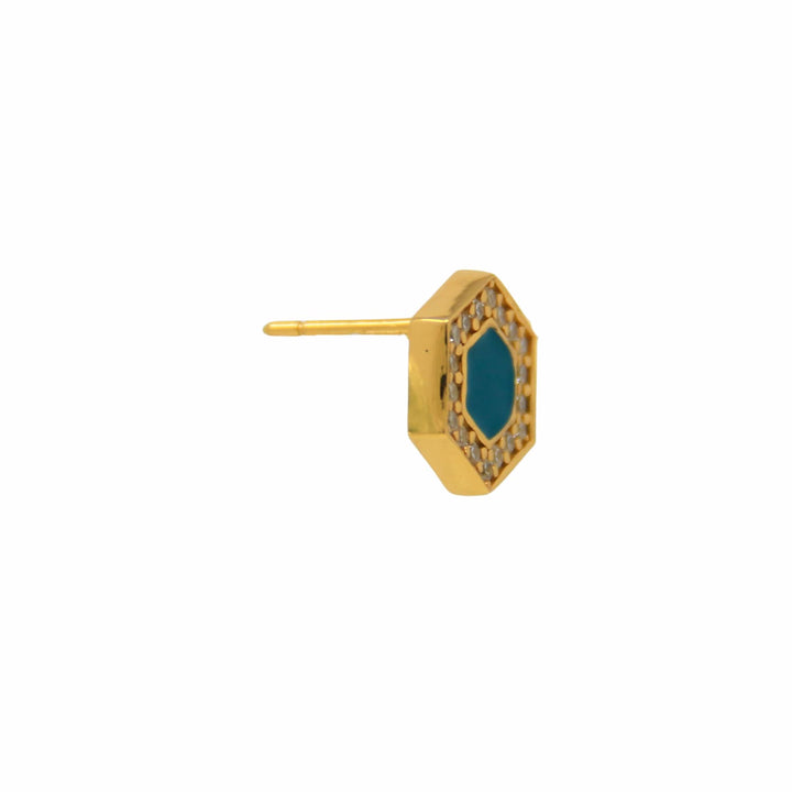 Deco Stud Earrings in Gold With Green & Pavé