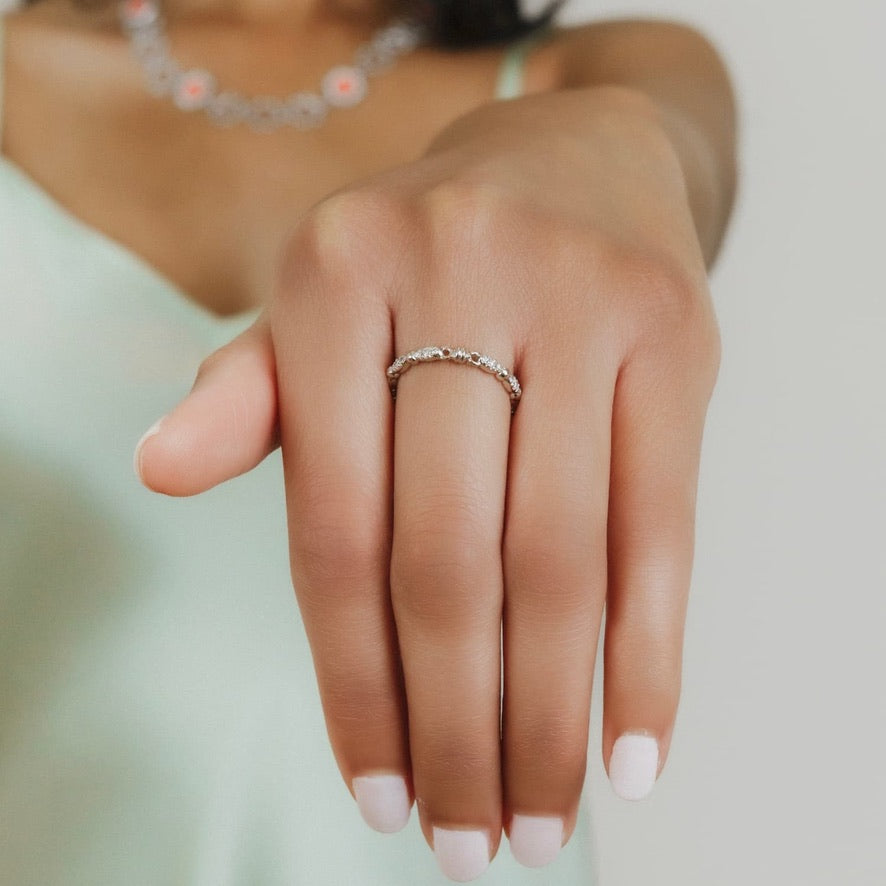 Whisper Ring in 14k White Gold with Diamond Clusters