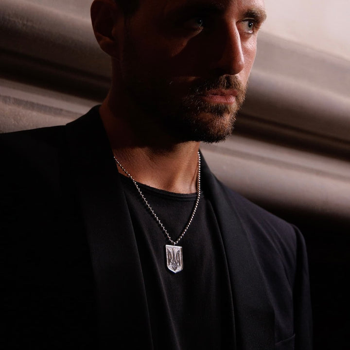 Trident Shield Necklace in Silver