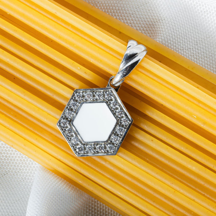 Deco Pendant in Silver With Green, White & Pavé