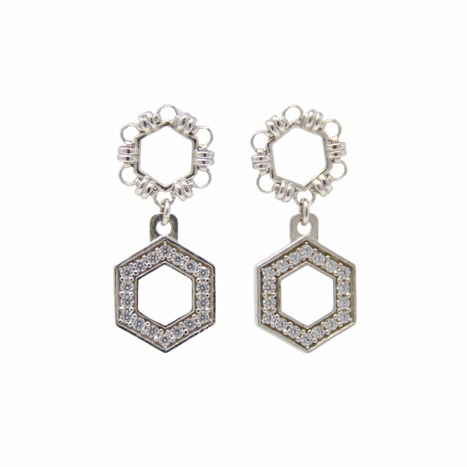 Deco Statement Earrings in Silver With White & Pavé