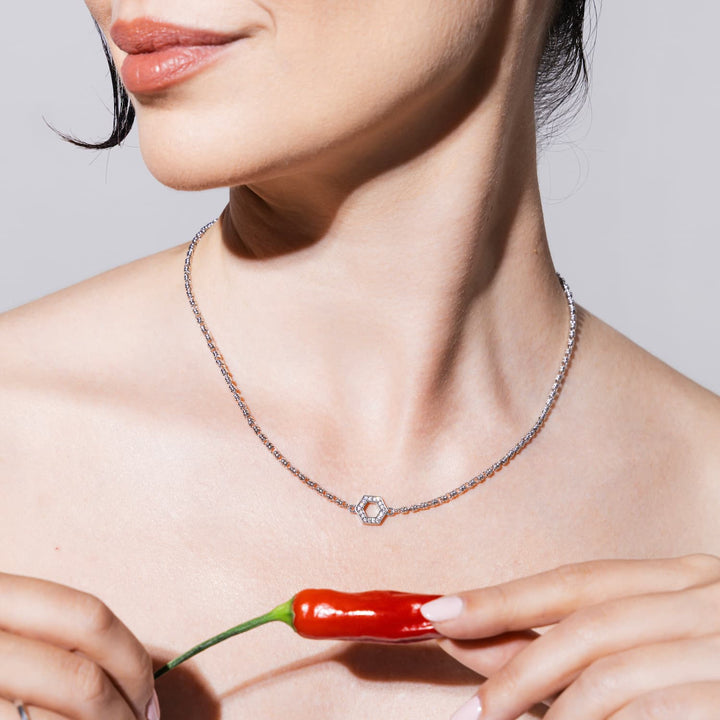 Deco Necklace in Silver With Pavé