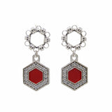 Deco Statement Earrings in Silver With Red & Pavé
