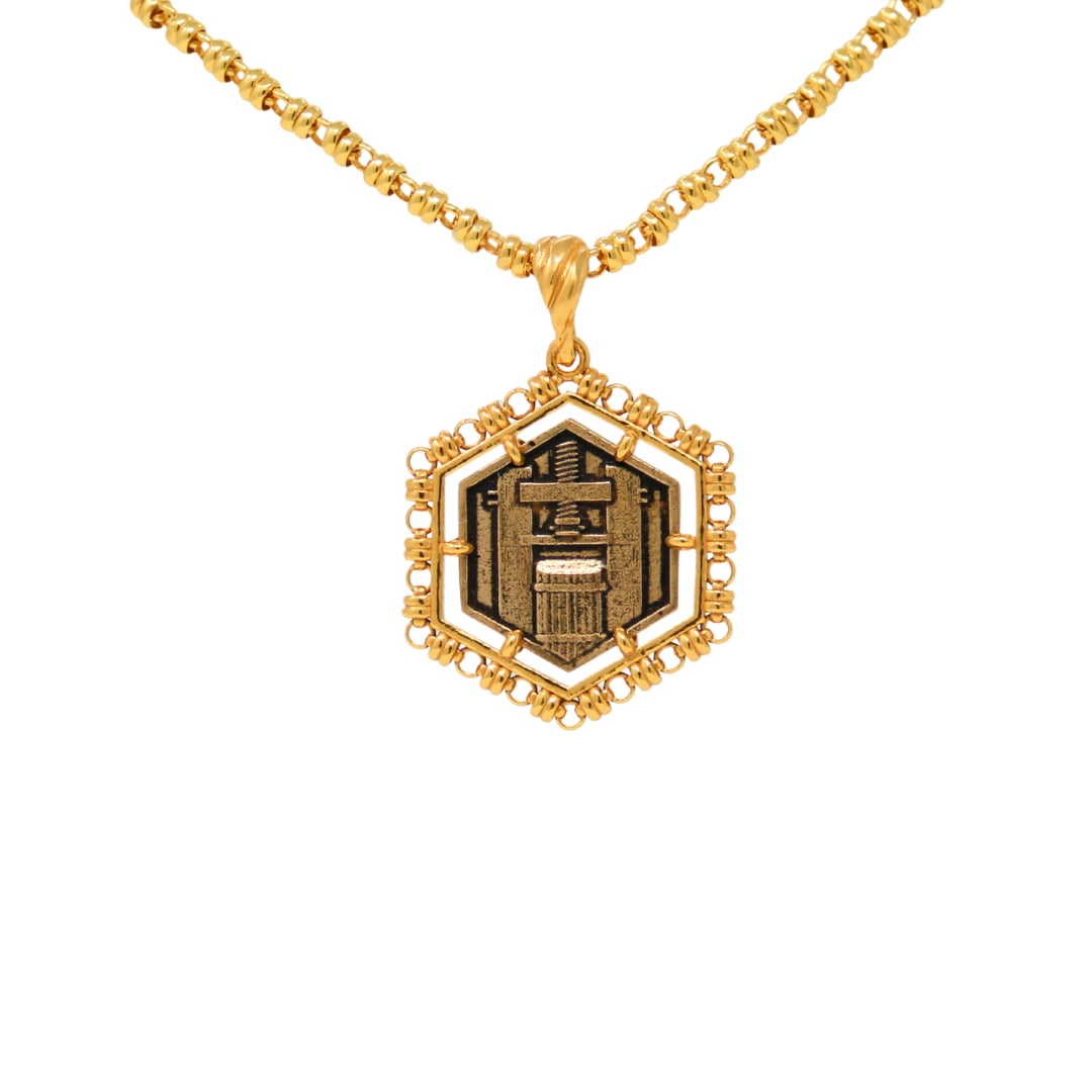 Hexagon Filary Pendant in Gold with Antique Bronze Grape Tile