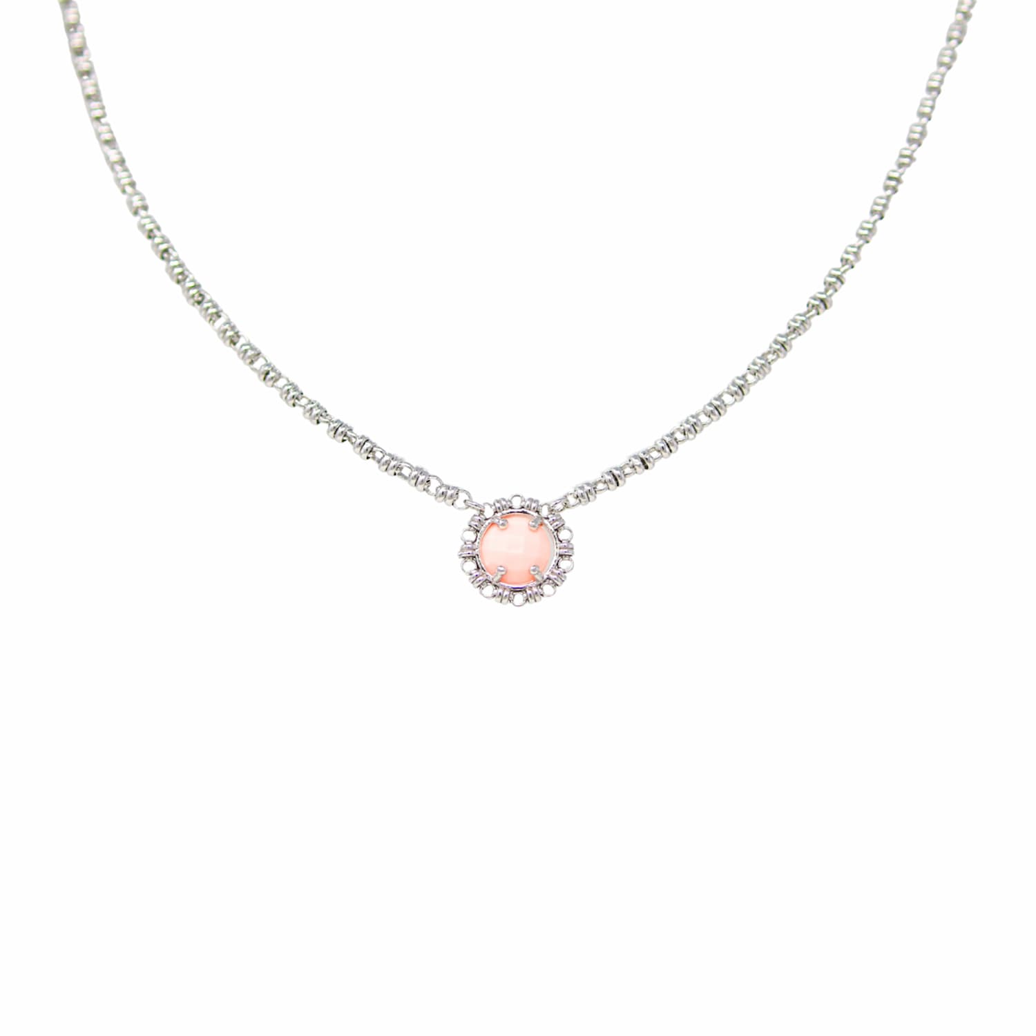 Gemma Necklace in Silver with Pink Coral