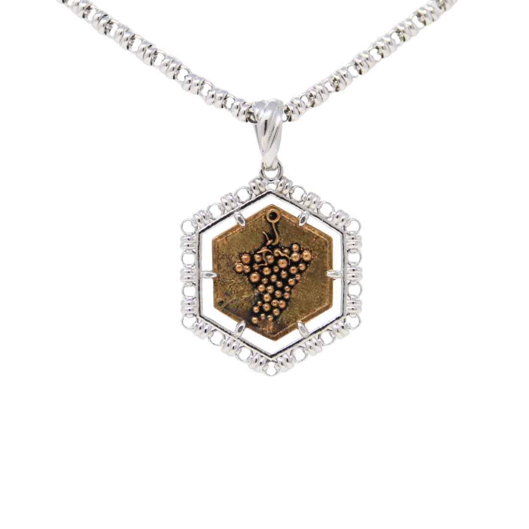 Hexagon Filary Pendant in Silver with Antique Bronze Grape Tile