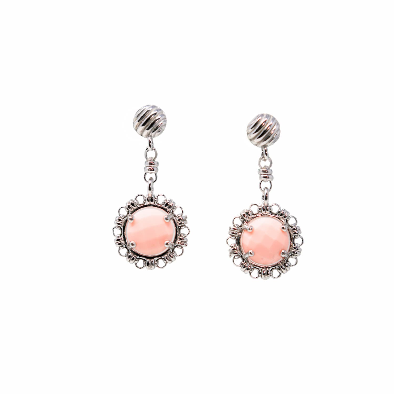 Gemma Earrings in Silver with Pink Coral