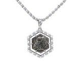 Hexagon Filary Pendant in Silver with Antique Silver Owl Tile