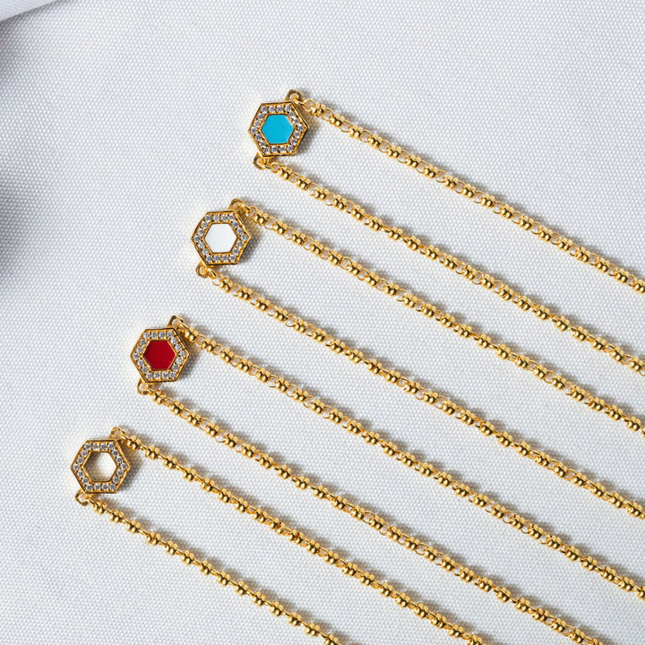 Deco Necklace in Gold With Blue, Turquoise & Pavé