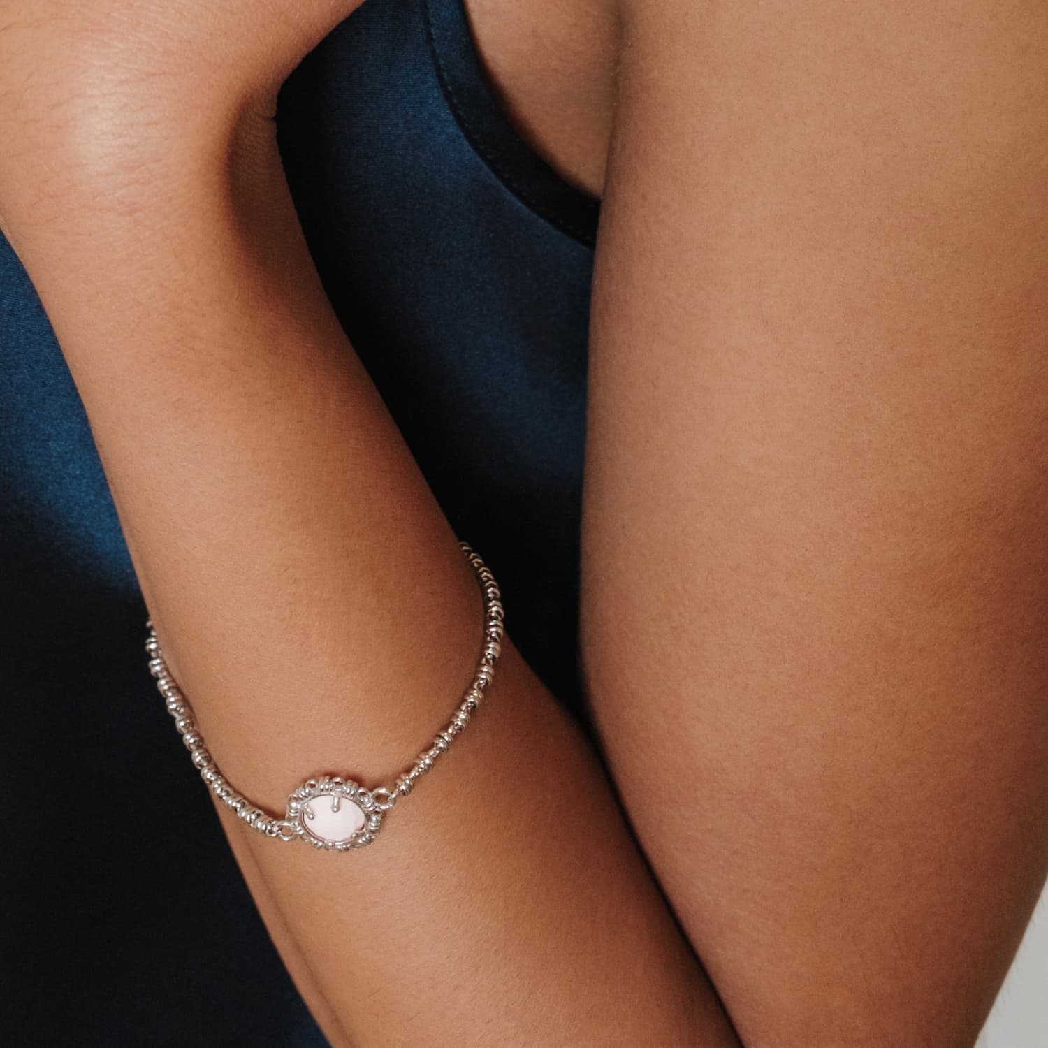 Gemma Bracelet in Silver with Pink Coral