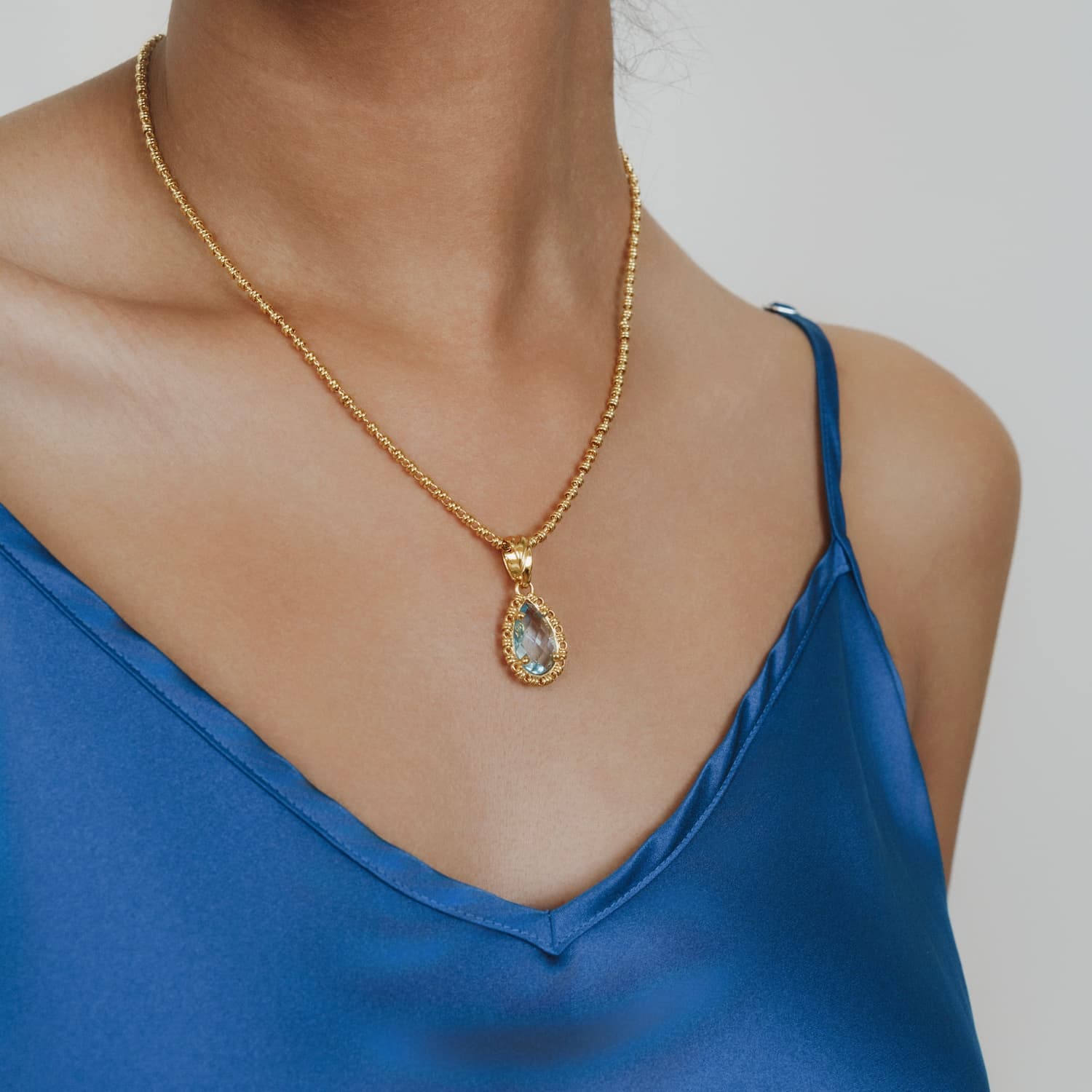 Drop Pendant in Gold with Blue Topaz, Large
