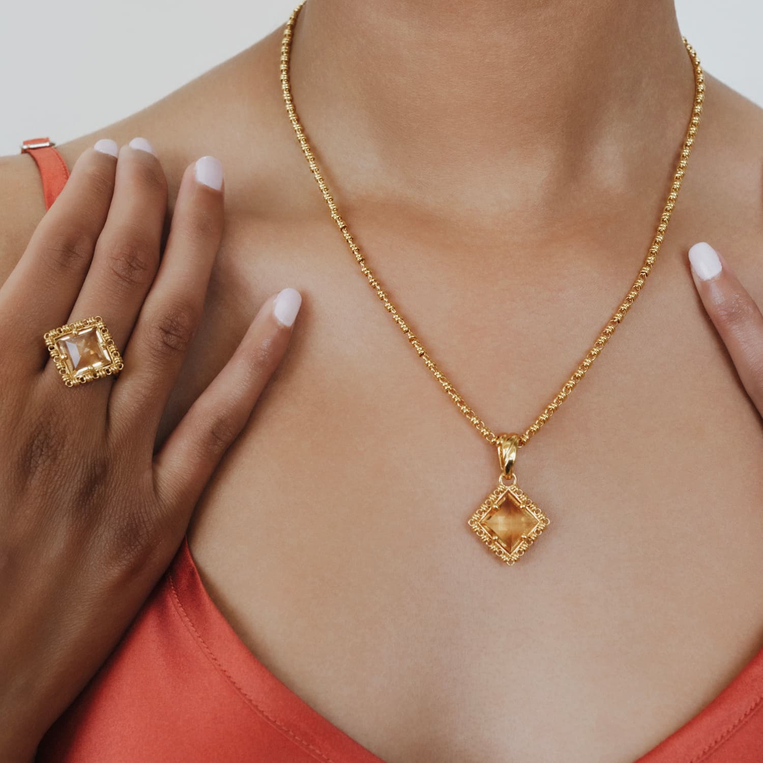 Quadra Ring in Gold with Citrine