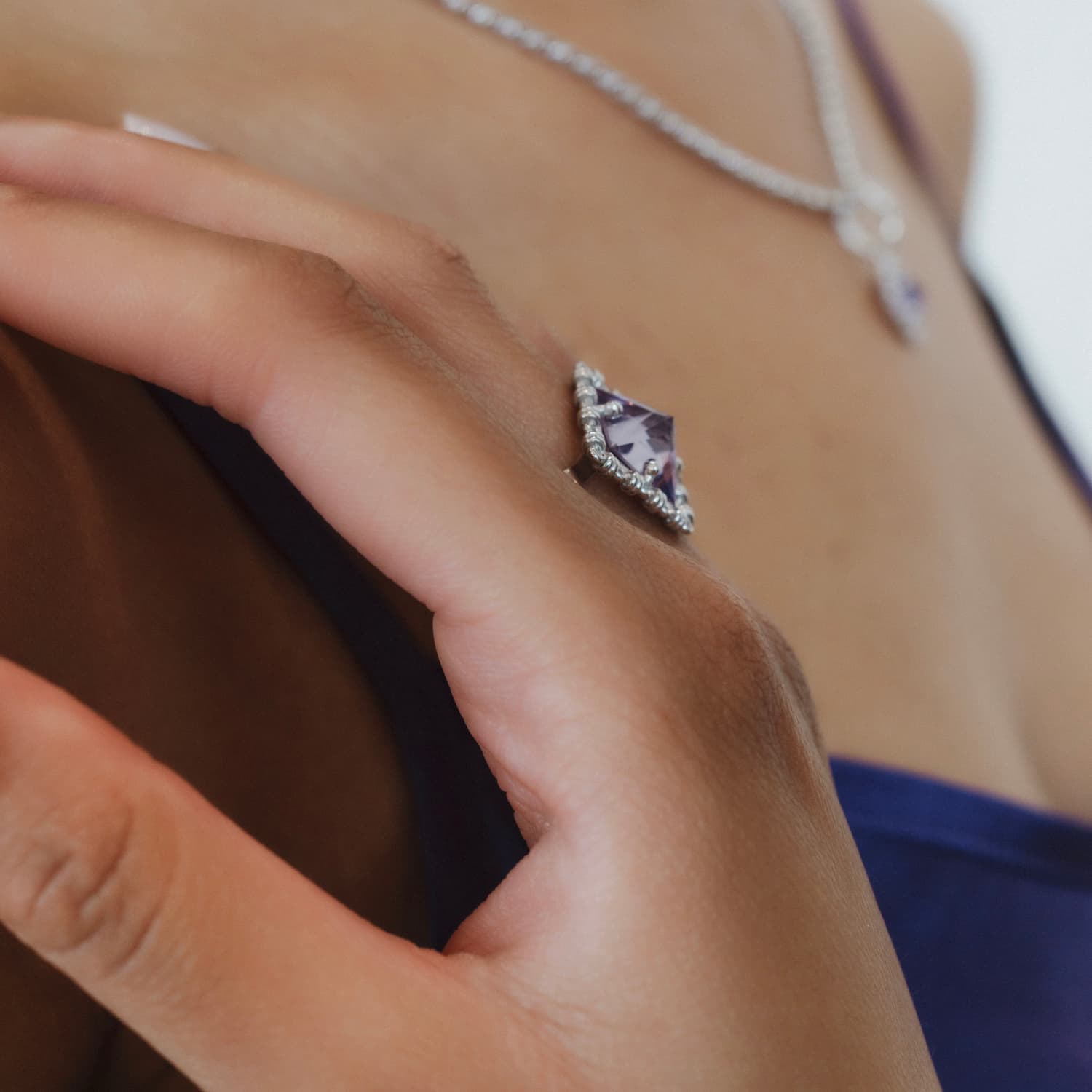 Quadra Ring in Silver with Amethyst