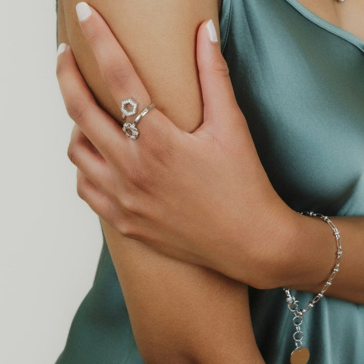 Deco Statement Ring in Silver With Pavé