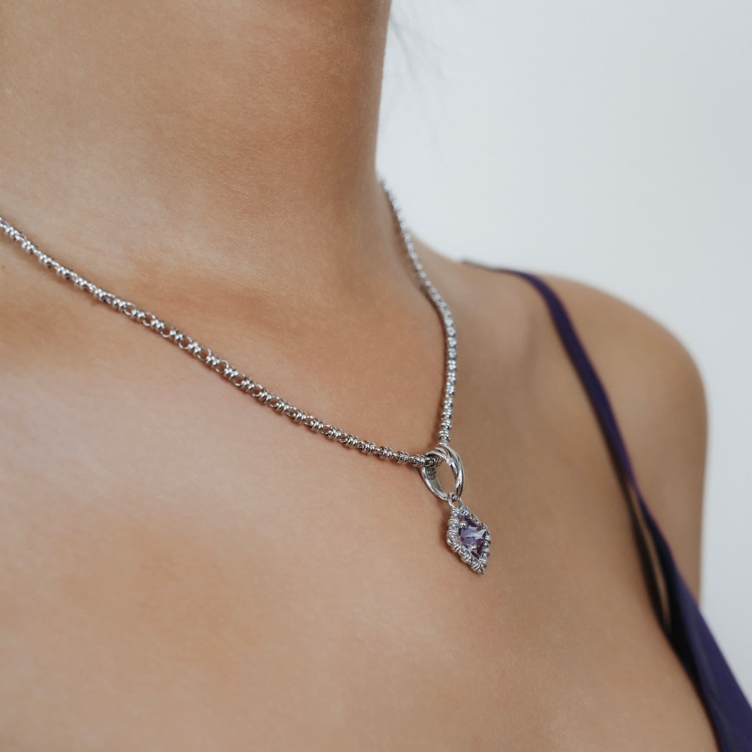 Quadra Pendant in Silver with Amethyst, Small