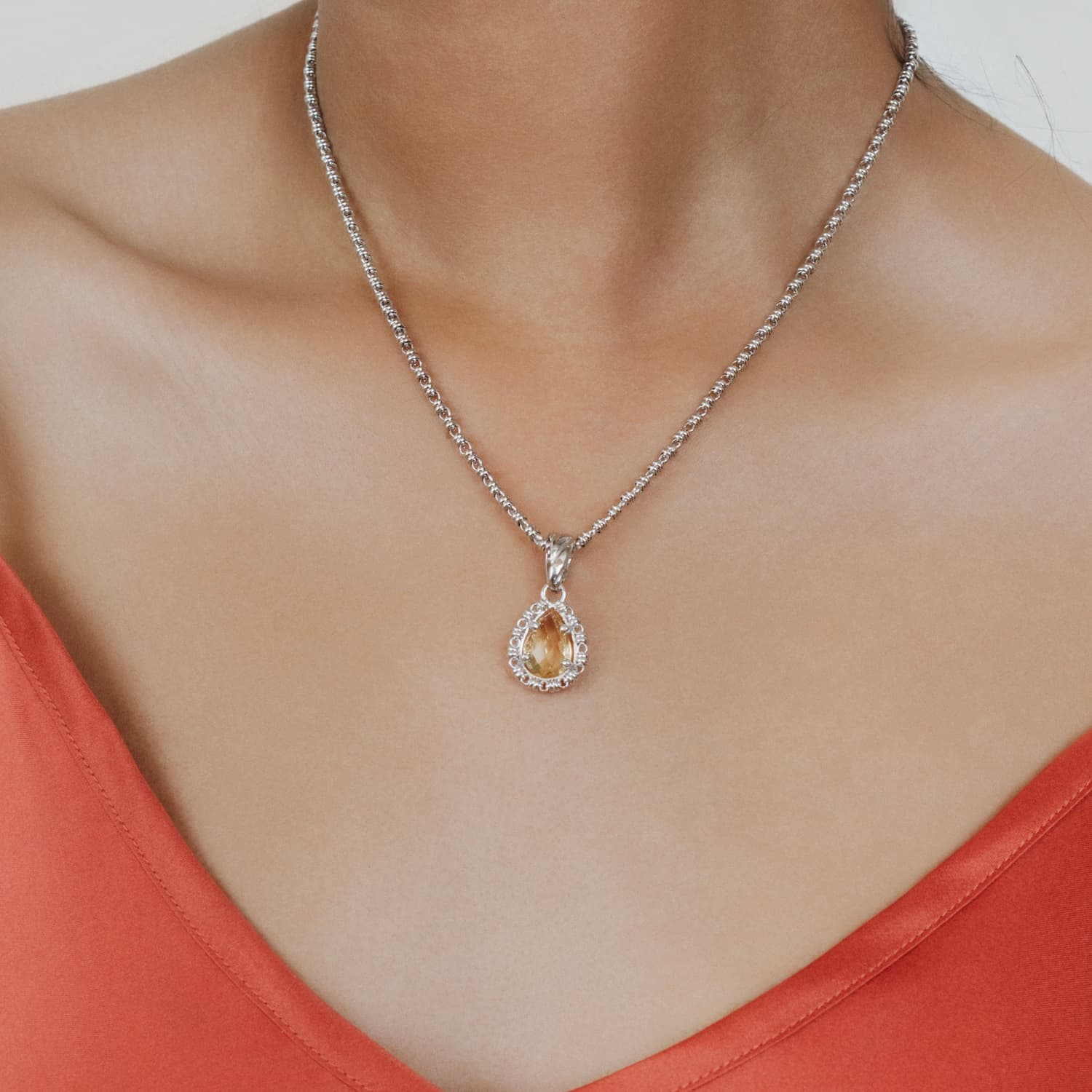 Drop Pendant in Silver with Citrine, Small
