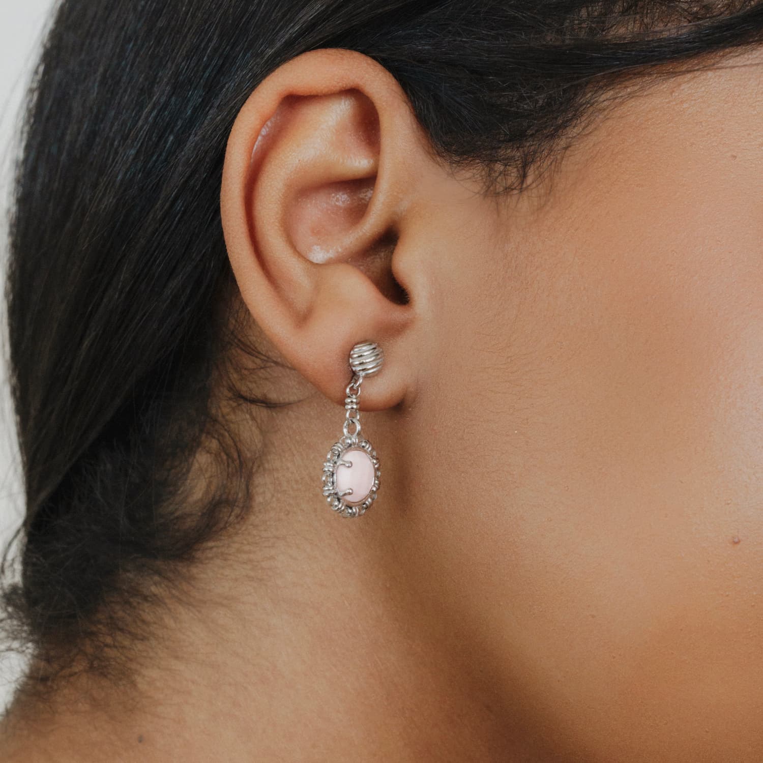 Gemma Earrings in Silver with Pink Coral