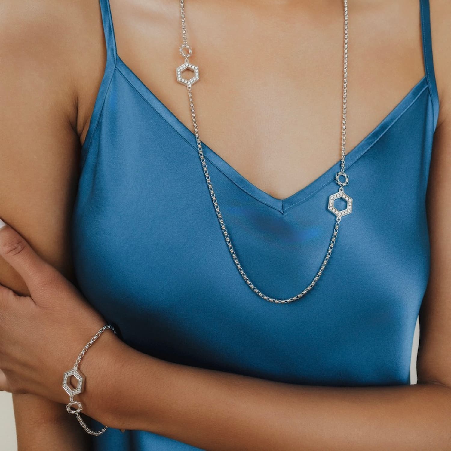 Super Deco Necklace in Silver with Pavé