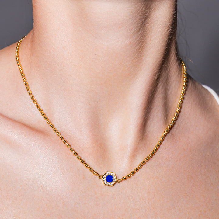 Deco Necklace in Gold With Blue, Turquoise & Pavé