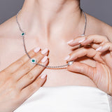 Deco Statement Necklace in Silver With Green, White & Pavé
