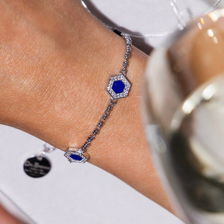 Deco Statement Bracelet in Silver with Blue, Turquoise & Pavé