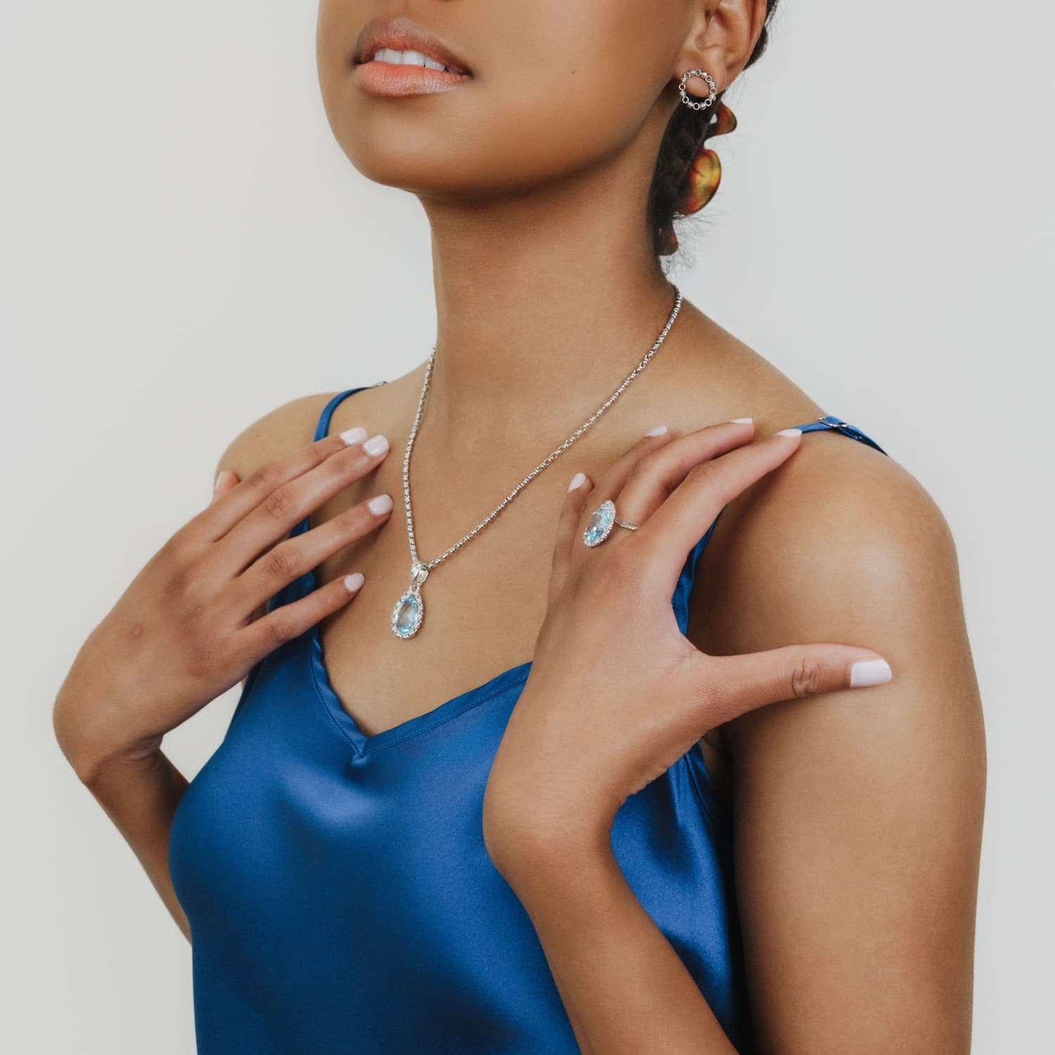 Drop Pendant in Silver with Blue Topaz, Small