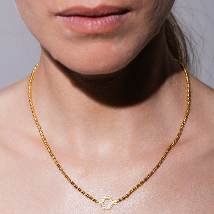 Deco Necklace in Gold With Pavé