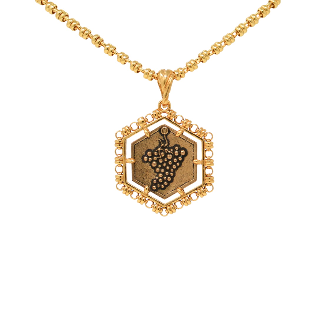 Hexagon Filary Pendant in Gold with Antique Bronze Grape Tile