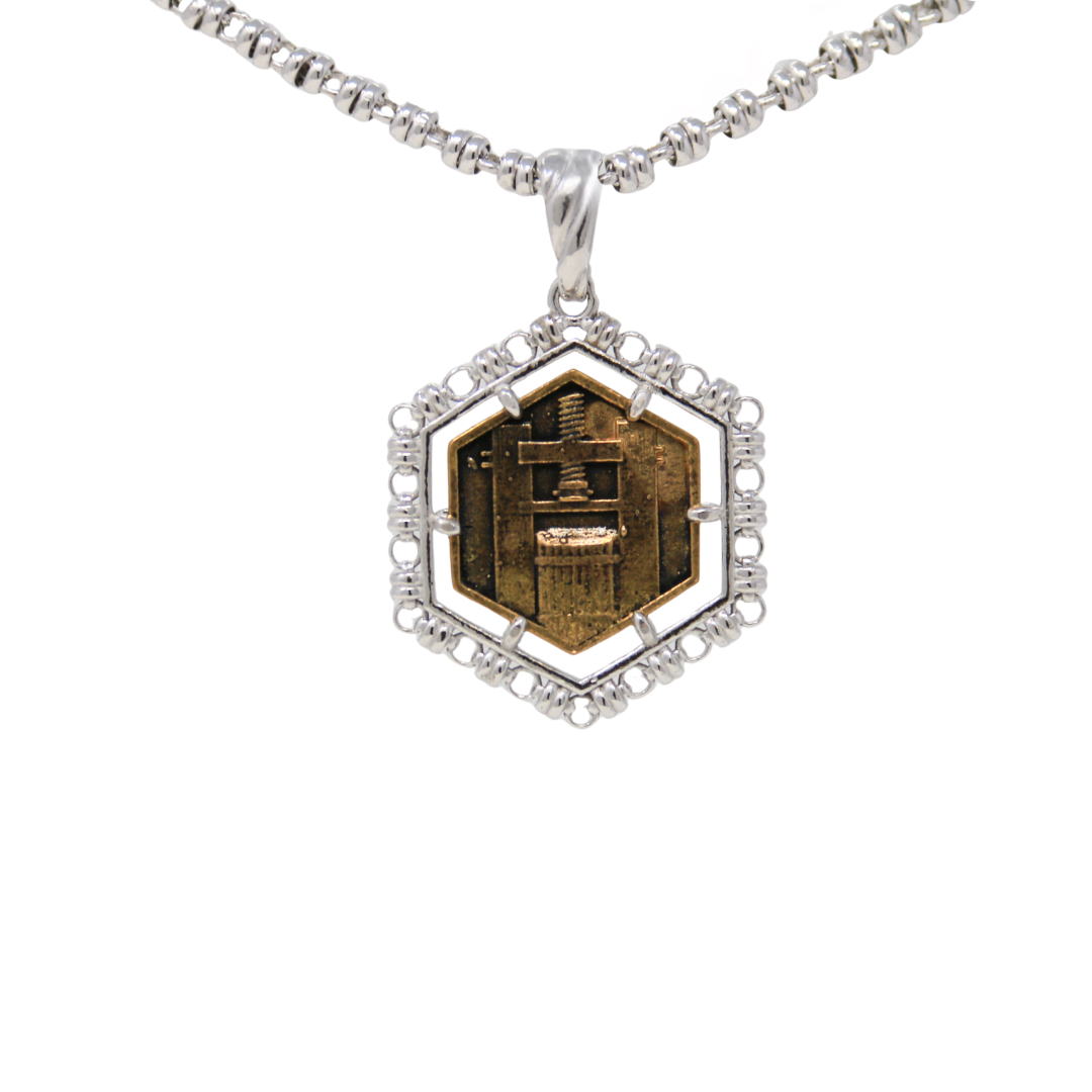 Hexagon Filary Pendant in Silver with Antique Bronze Grape Tile