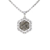 Hexagon Filary Pendant in Silver with Antique Silver Owl Tile