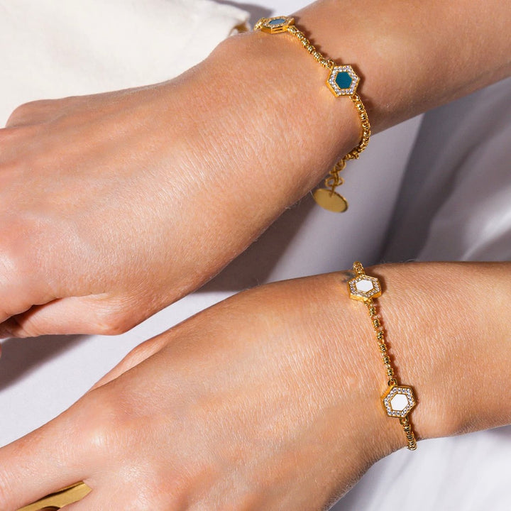 Deco Statement Bracelet in Gold With Green, White & Pavé