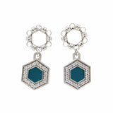 Deco Statement Earrings in Silver With Green & Pavé