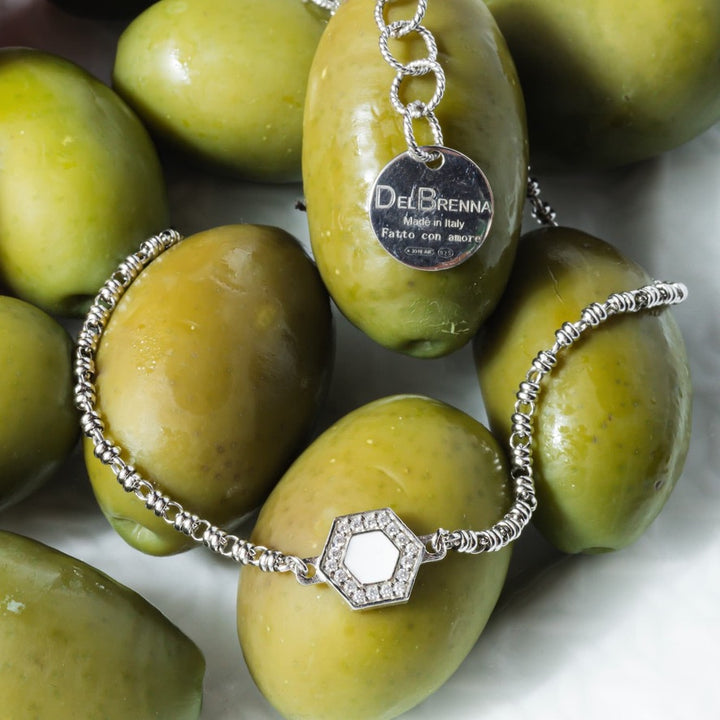 Deco Necklace in Silver With Green, White & Pavé