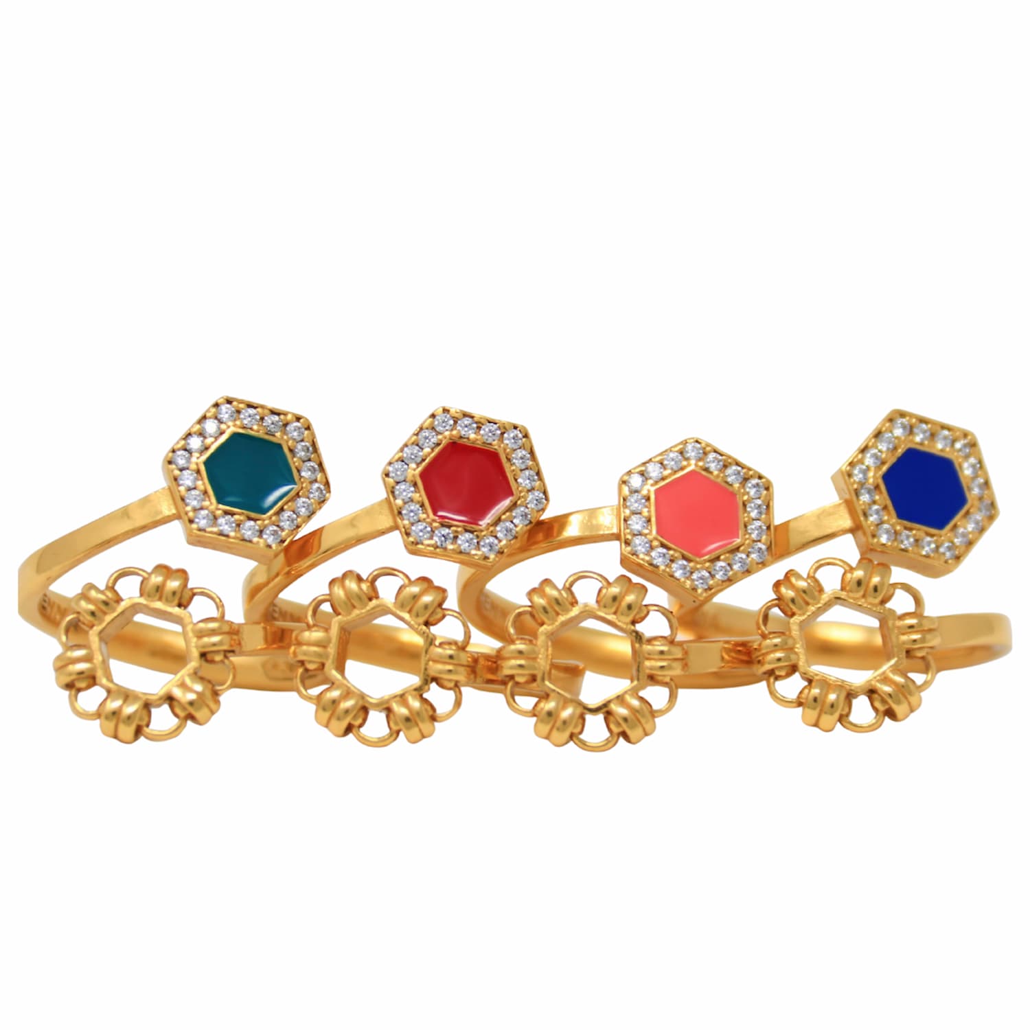Deco Statement Ring in Gold With Blue & Pavé