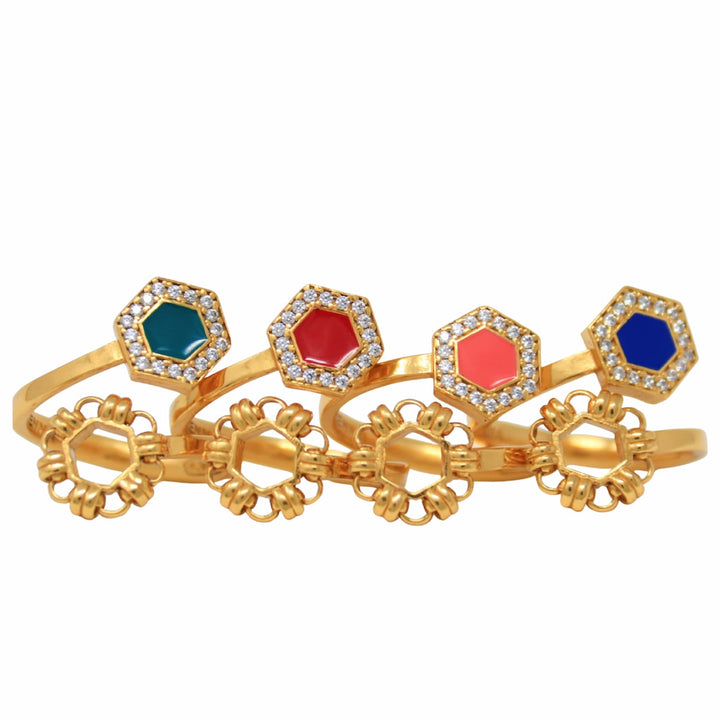 Deco Statement Ring in Gold With Coral & Pavé