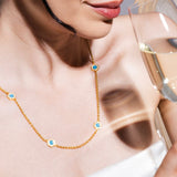 Deco Statement Necklace in Gold With Blue, Turquoise & Pavé