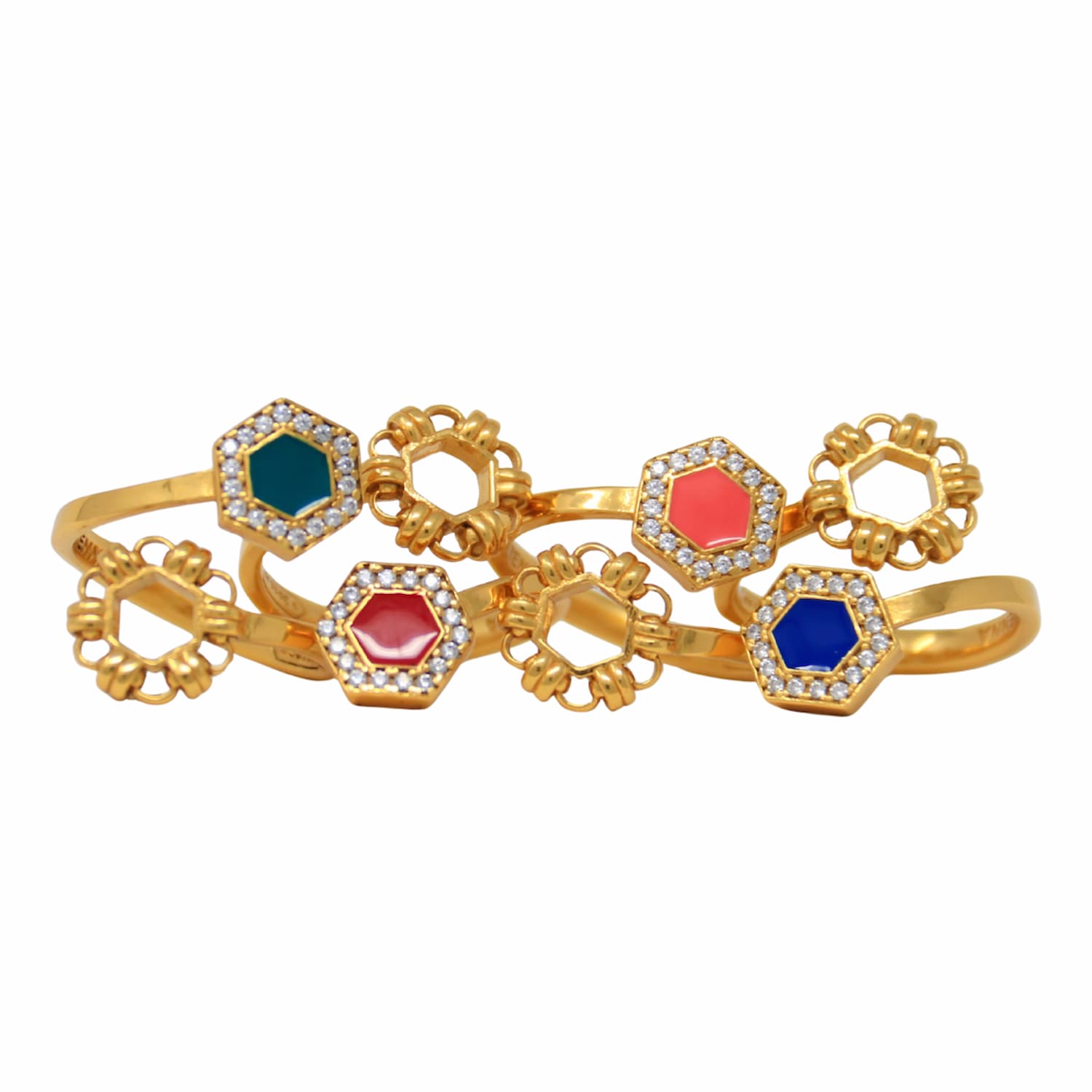 Deco Statement Ring in Gold With Coral & Pavé