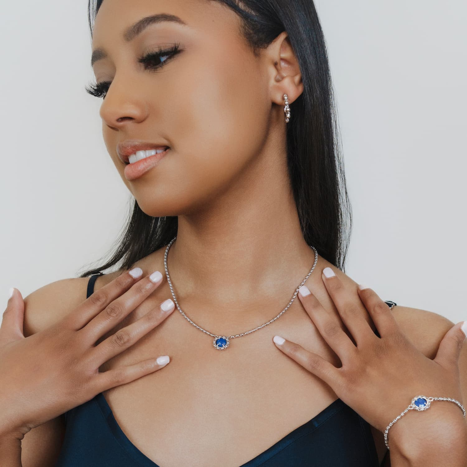 Gemma Necklace in Silver with Lapis