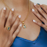 Drop Ring in Gold with Blue Topaz, Large