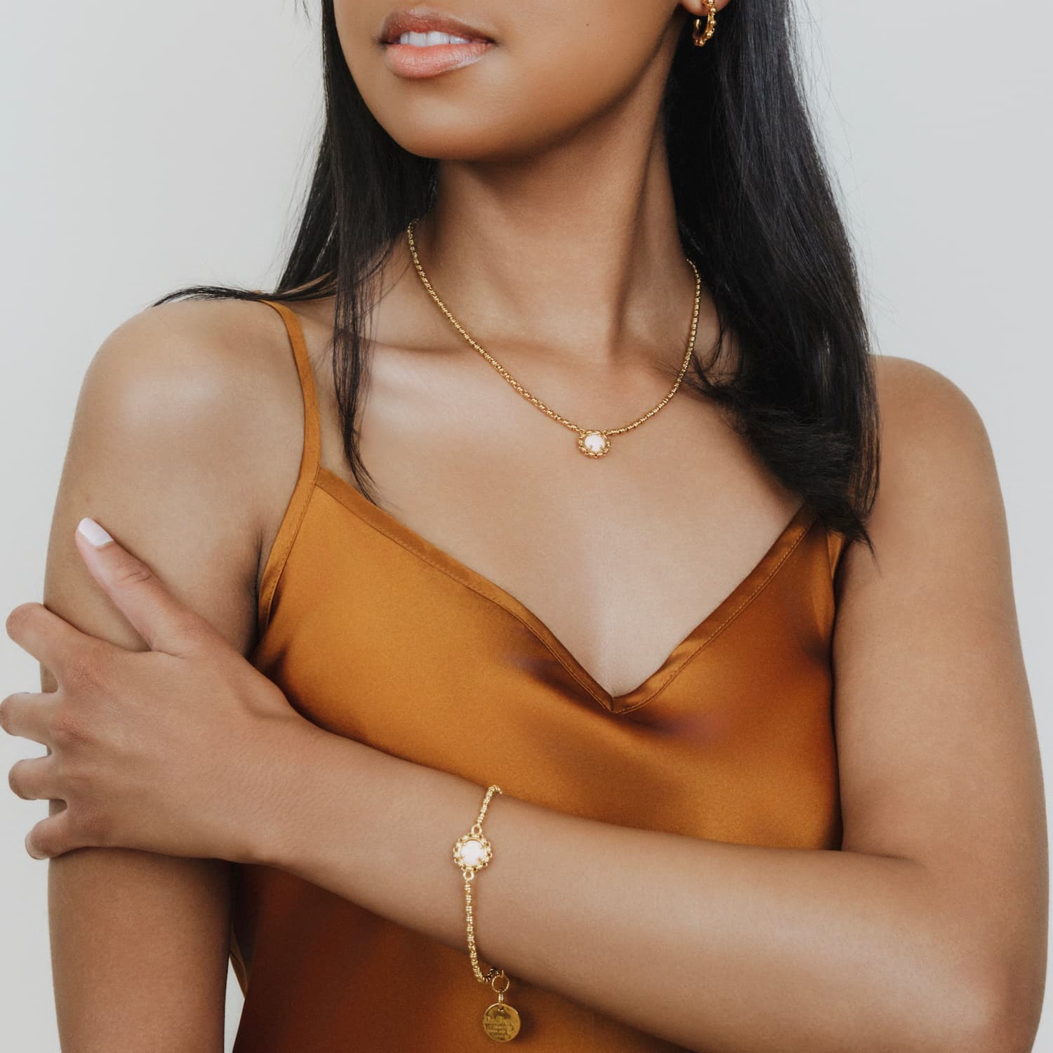 Gemma Bracelet in Gold with Pink Coral