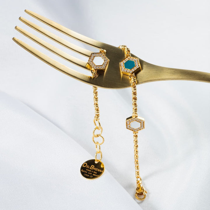 Deco Statement Bracelet in Gold With Green, White & Pavé