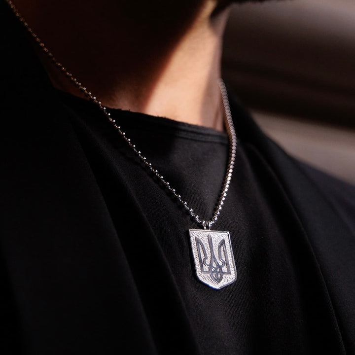 Trident Shield Necklace in Silver
