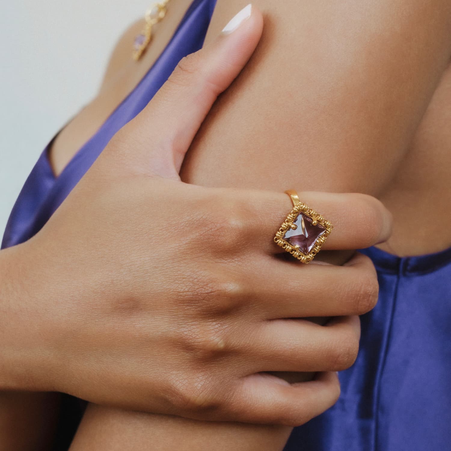 Quadra Ring in Gold with Amethyst