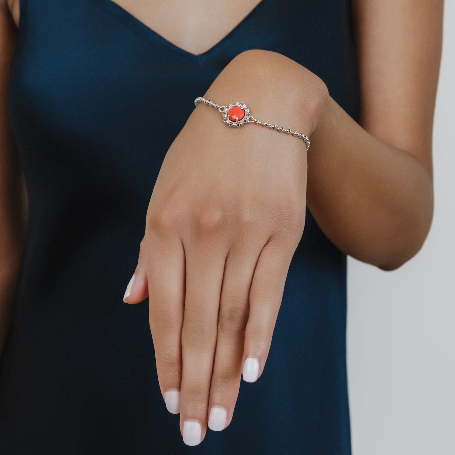 Gemma Bracelet in Silver with Coral
