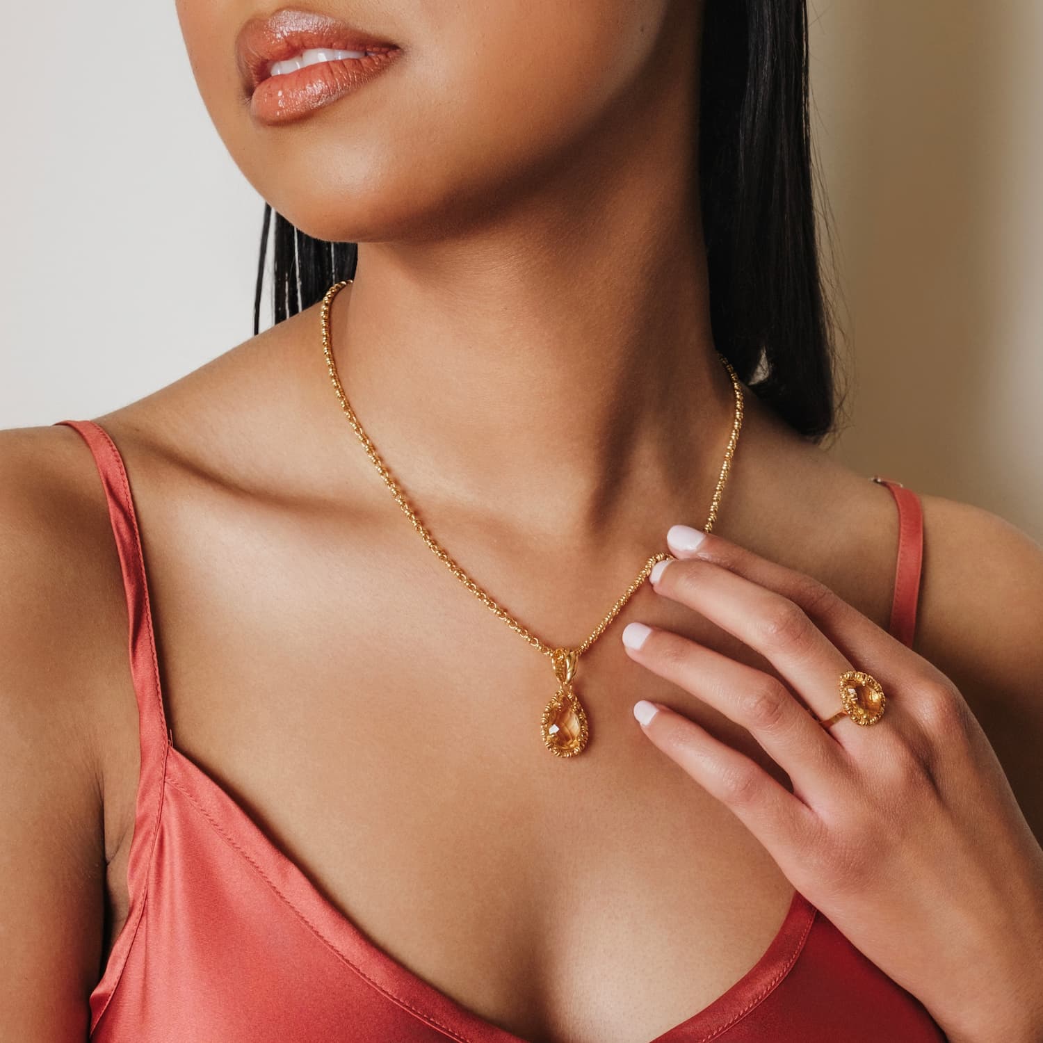 Drop Ring in Gold with Citrine, Small