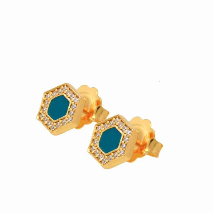 Deco Stud Earrings in Gold With Green & Pavé