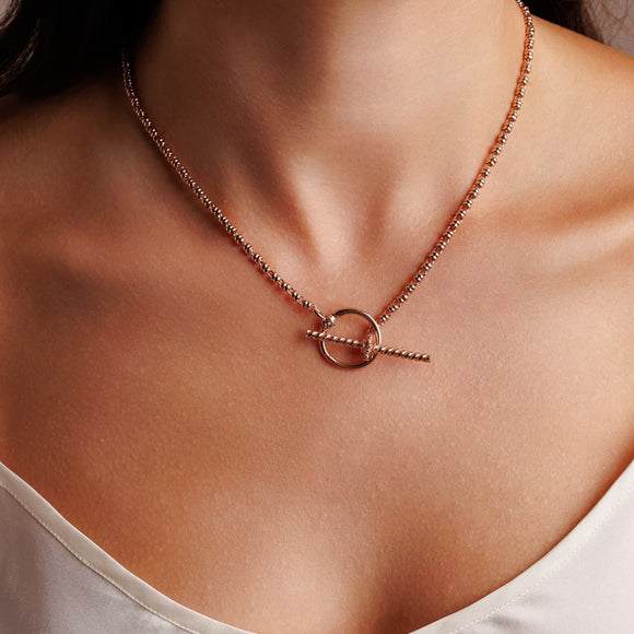 Links 3mm Toggle Necklace in Rose Gold