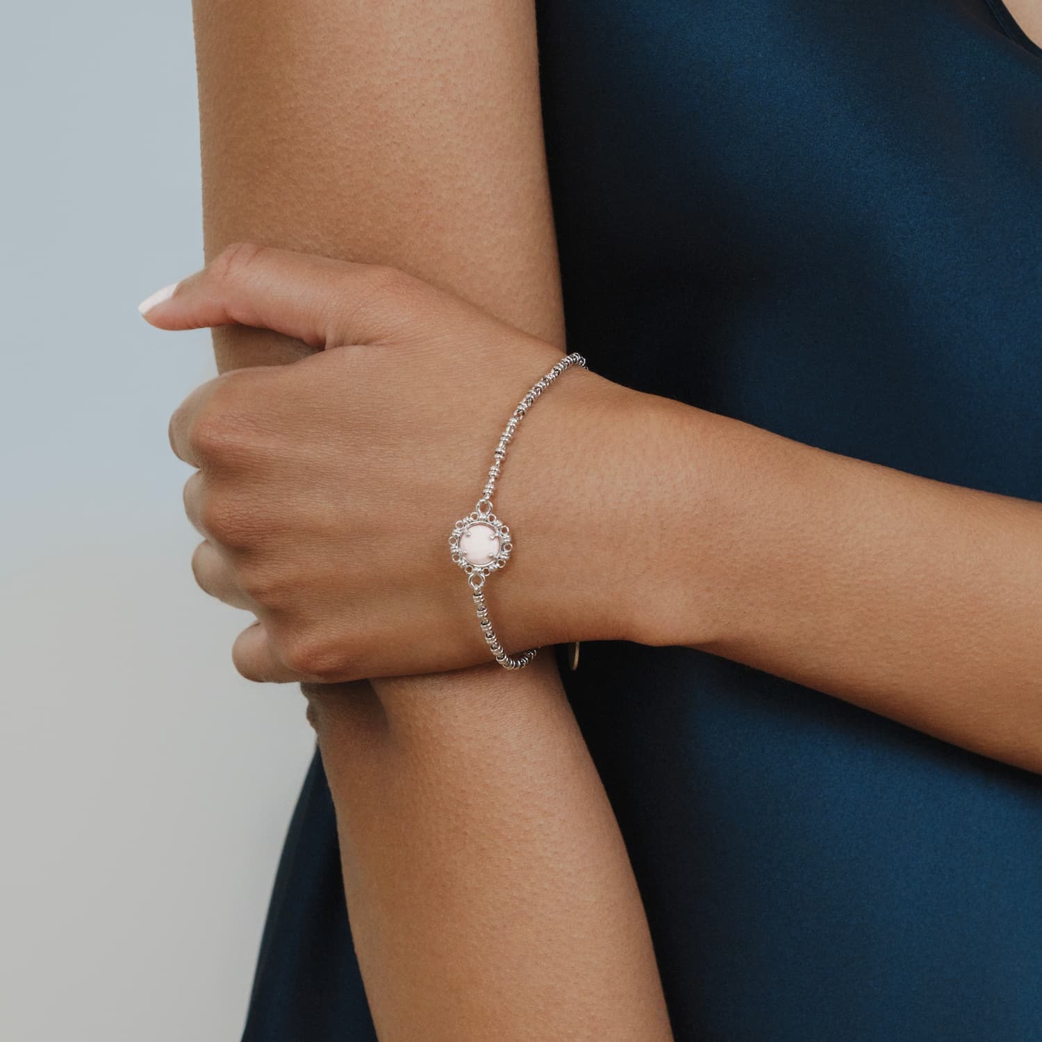 Gemma Bracelet in Silver with Pink Coral